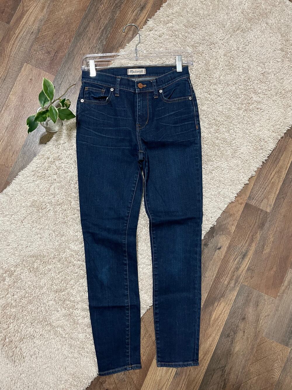 Madewell Size 26 Dark Hayes Wash Whiskered Ankle Length High Riser Skinny Jeans